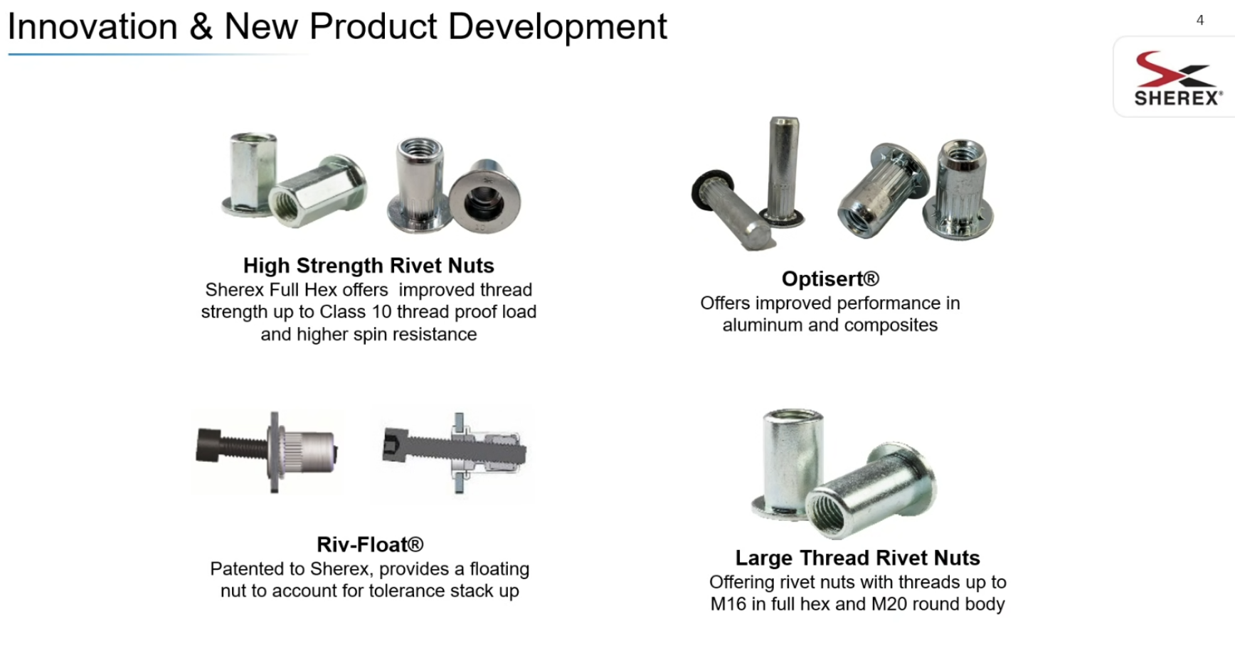 Sherex manufacturer line of blind rivet nuts featuring Riv-Float and large thread rivet nut fastener solutions available on the Bay Supply B2B vertical marketplace.